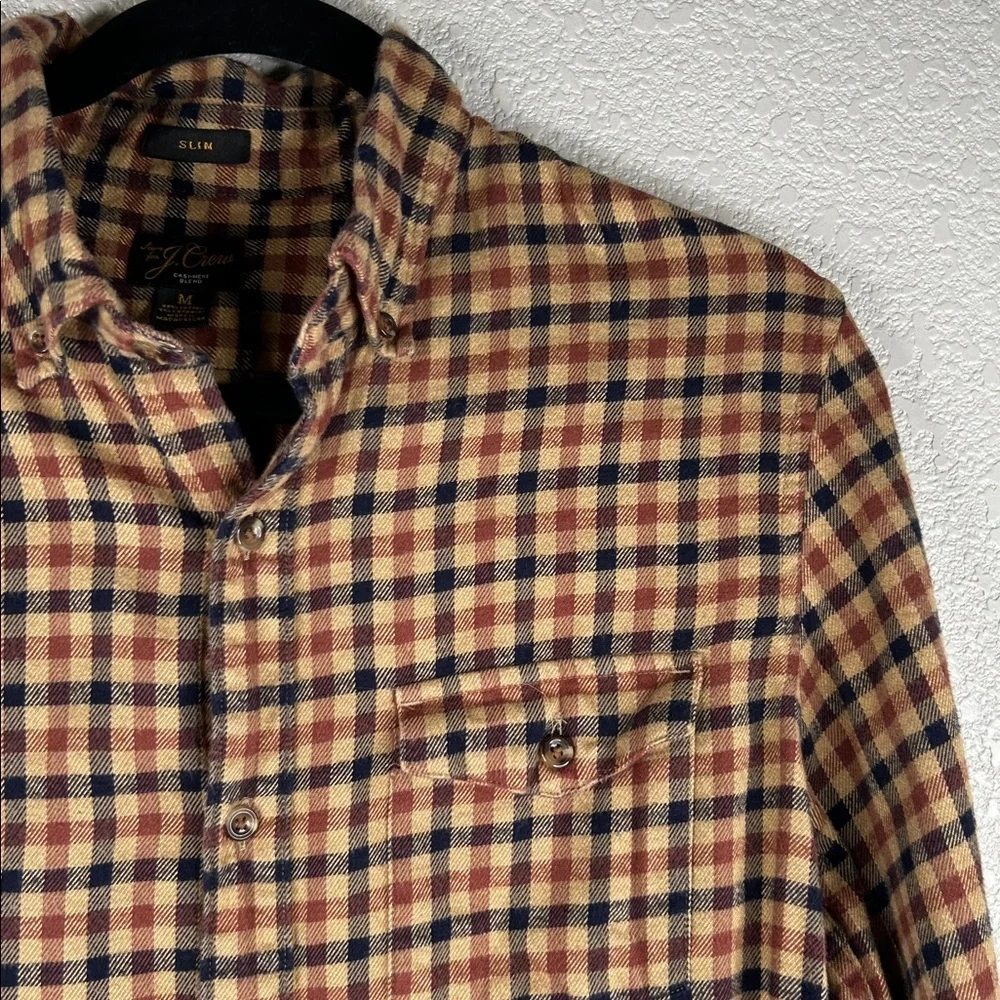 J. Crew Men's Cashmere Blend Slim Brown Black Checked Button Down Shirt Size Med